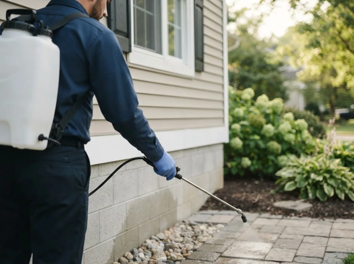 Pest control technician inspecting a home in Monterey, IN
